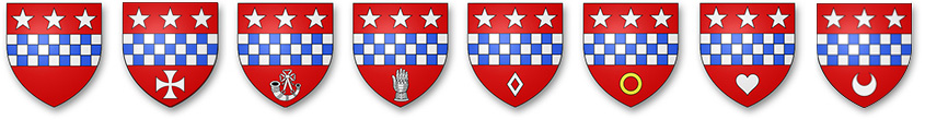 From L to R: Arms of Lindsay of the Byres branches.